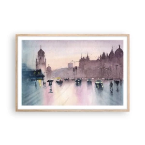 Poster in einem Rahmen aus heller Eiche - Im regnerischen Dunst - 91x61 cm