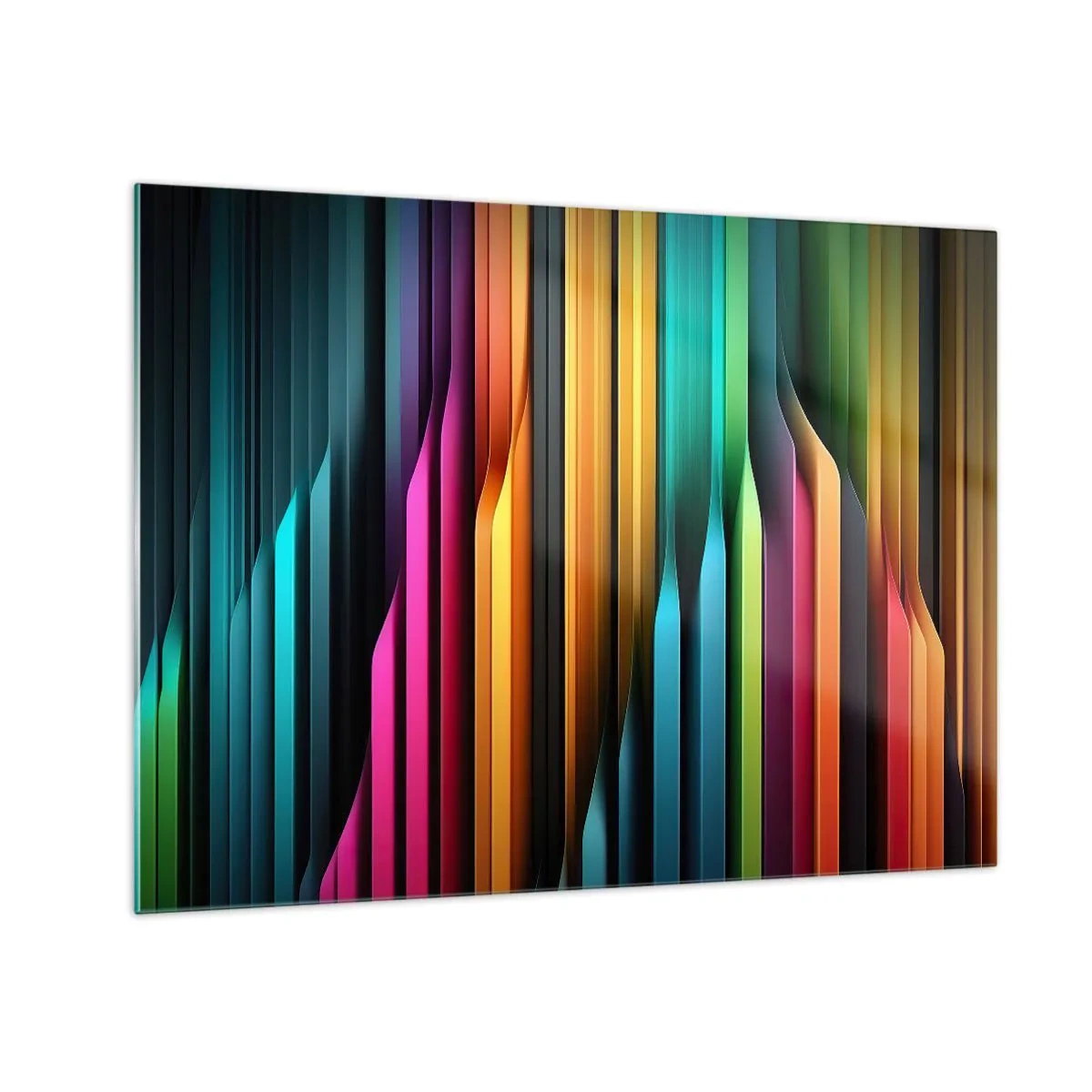 Glasbild - Bild auf glas - Mehrfarbige vertikale Streifen erinnern an Licht und Bewegung - 70x50cm - Lichtorgan - Moderne Wanddekoration für Wohnzimmer und Schlafzimmer ARTTOR