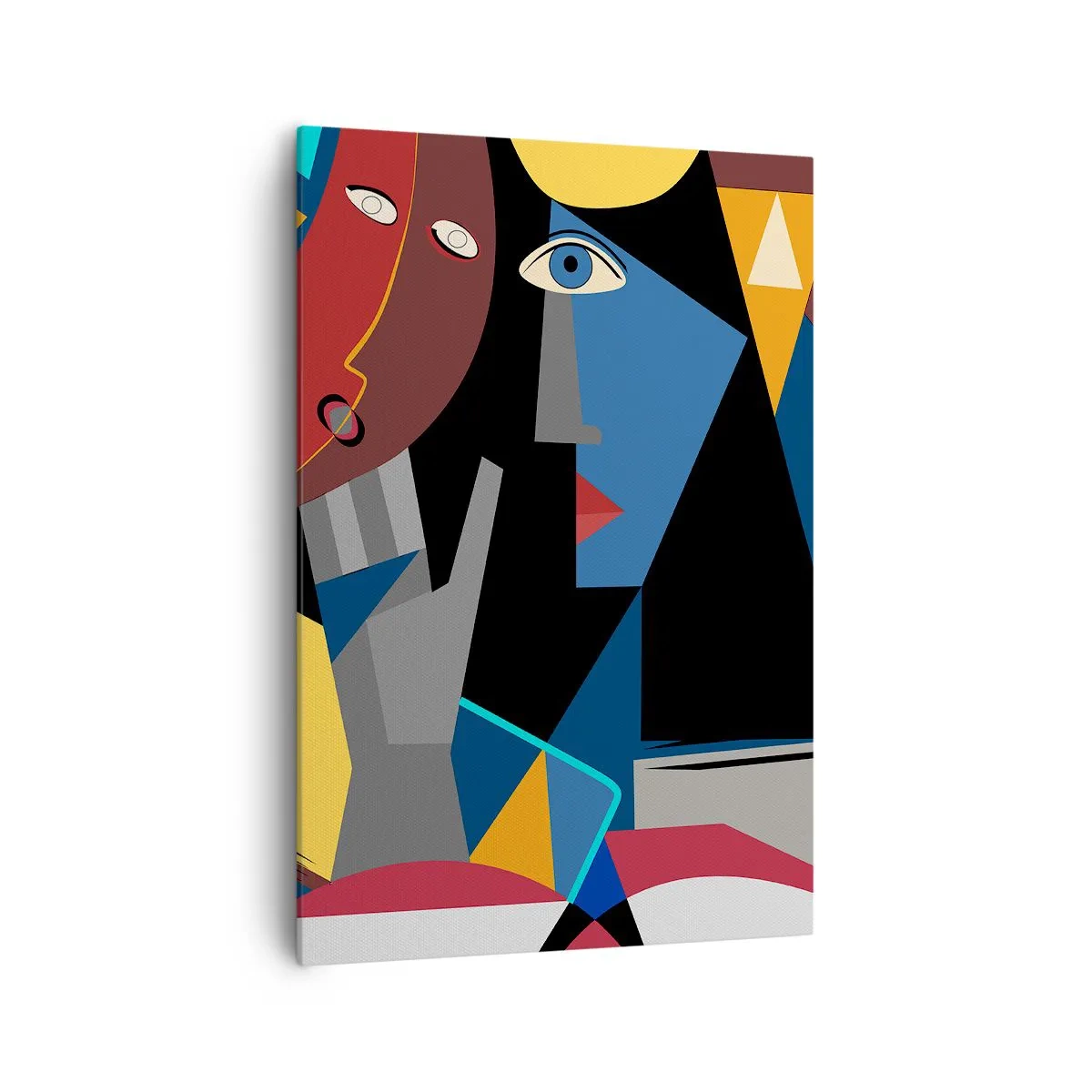Bild auf Leinwand - Leinwandbild - Kubistische Gesichter in intensiven Farben - 70x100cm - Gespräch zwischen Kubisten - Moderne Wanddekoration für Wohnzimmer und Schlafzimmer ARTTOR