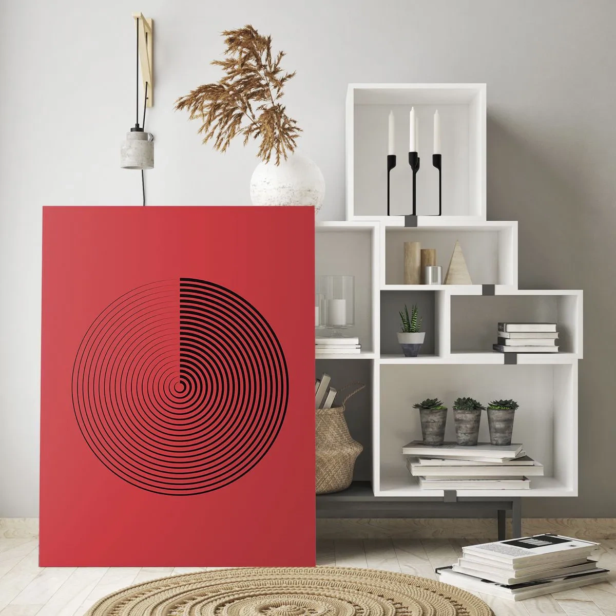 Glasbild - Bild auf glas - Konzentrische Kreise auf rotem Hintergrund - 80x120cm - Kreisbewegung - Moderne Wanddekoration für Wohnzimmer und Schlafzimmer ARTTOR