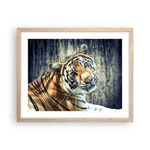 Poster in einem Rahmen aus heller Eiche - Portrait in Lichtstrahlen - 50x40 cm
