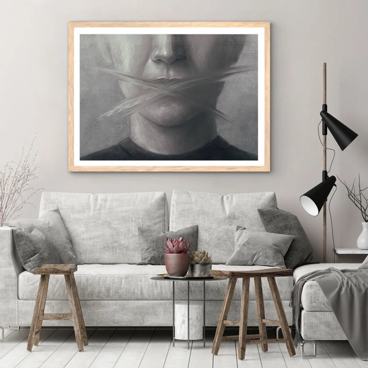 Poster in einem Rahmen aus heller Eiche - Ohne ein Wort - 100x70 cm