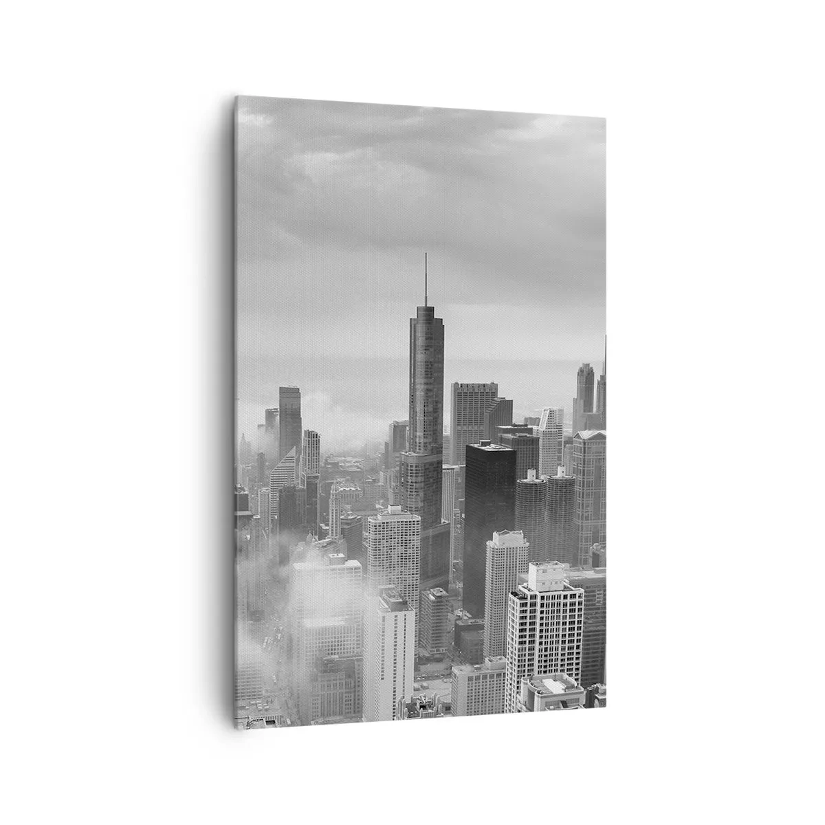 Bild auf Leinwand - Leinwandbild - Stadtpanorama mit Wolkenkratzern in den Wolken in Schwarzweiß - 80x120cm - Amerikanische Landschaft - Moderne Wanddekoration für Wohnzimmer und Schlafzimmer ARTTOR