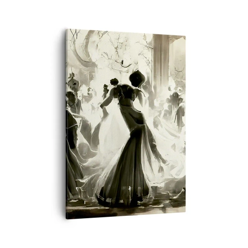 Bild auf Leinwand - Leinwandbild - Ball im Retro-Stil in Schwarz und Weiß - 50x70cm - Die große Maskerade - Moderne Wanddekoration für Wohnzimmer und Schlafzimmer ARTTOR