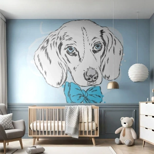 Fototapete Standard Eco - Skizze eines Hundes mit Fliege auf pastellfarbenem Hintergrund - 100x70cm - Hunde-Eleganz - Moderne Wanddekoration für Wohnzimmer und Schlafzimmer ARTTOR