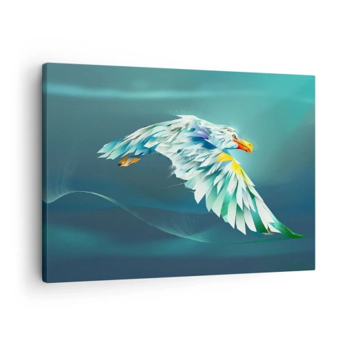 Bild auf Leinwand - Leinwandbild - Abstrakter Adler im Flug vor einem türkisfarbenen Himmel - 70x50cm - Der Adler deiner Flüge ist die Kraft - Moderne Wanddekoration für Wohnzimmer und Schlafzimmer ARTTOR