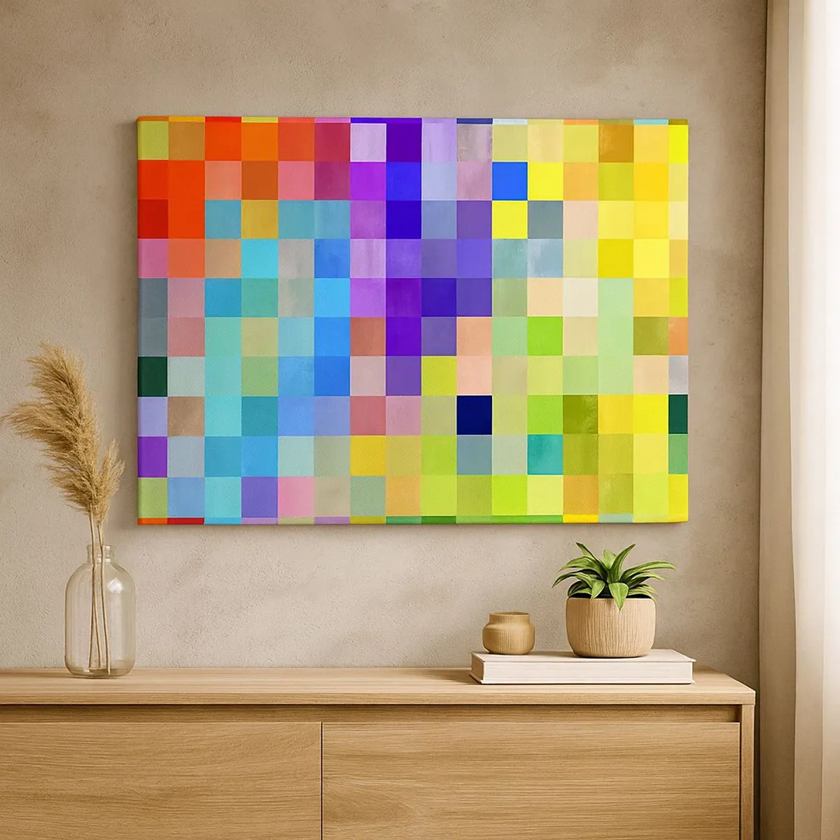 Bild auf Leinwand - Leinwandbild - Ein buntes Mosaik aus Quadraten in verschiedenen Farben - 70x50cm - Alle anderen, alle gleich - Moderne Wanddekoration für Wohnzimmer und Schlafzimmer ARTTOR