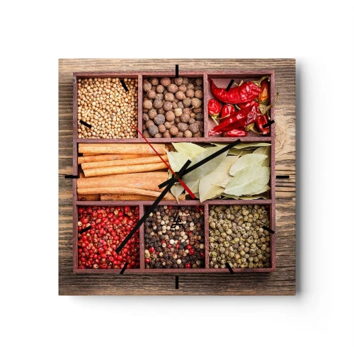 Wanduhr - Glasuhr - Ordnung der Formen, Bouquet von Aromen - 40x40 cm