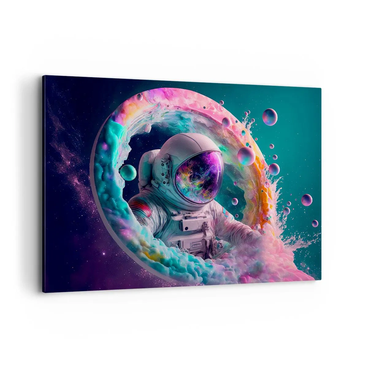 Bild auf Leinwand - Leinwandbild - Astronaut in einer farbenfrohen kosmischen Aura - 100x70cm - Sternentor - Moderne Wanddekoration für Wohnzimmer und Schlafzimmer ARTTOR