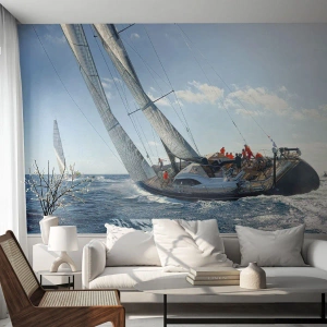 Selbstklebende Fototapete Deluxe Sticker - Lass den Besseren sich durchsetzen - Segelyacht, Regatta, Segeln - 100x70 cm