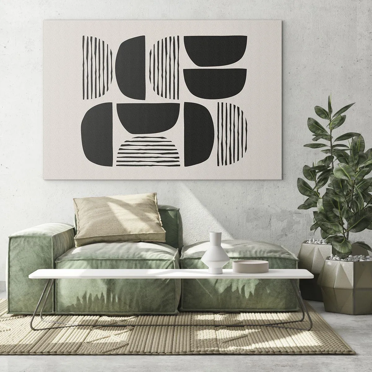 Glasbild - Bild auf glas - Abstrakte Komposition geometrischer Formen mit Linien - 100x70cm - Halbherzige Deals - Moderne Wanddekoration für Wohnzimmer und Schlafzimmer ARTTOR