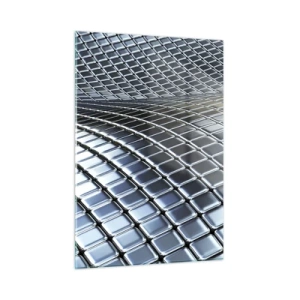 Glasbild - Bild auf glas - Abstrakte Oberfläche mit glänzenden Metallquadraten - 50x70cm - Metallische silberne Welle - Moderne Wanddekoration für Wohnzimmer und Schlafzimmer ARTTOR