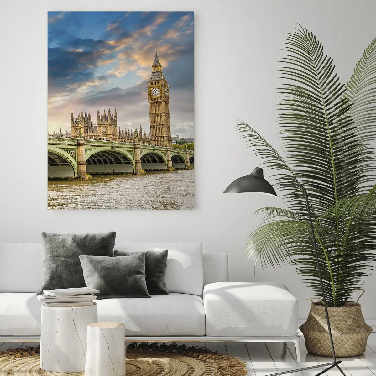 Glasbild - Bild auf glas - Big Ben und Westminster Bridge gegen den Himmel in der Abenddämmerung - 80x120cm - Im Imperium ist die Zeit stehen geblieben - Moderne Wanddekoration für Wohnzimmer und Schlafzimmer ARTTOR