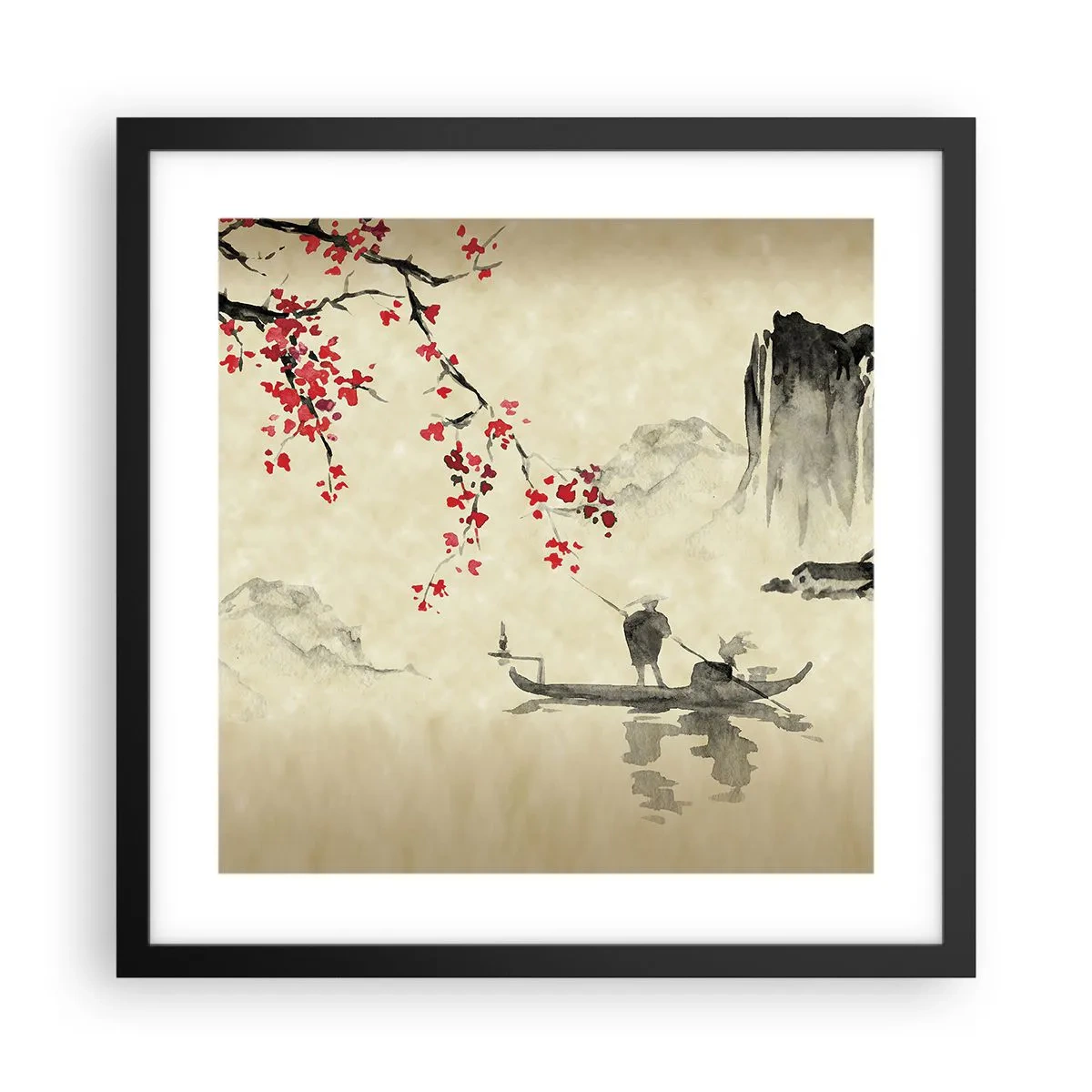 Poster in einem schwarzem Rahmen - Im Land der blühenden Kirschbäume - 40x40 cm