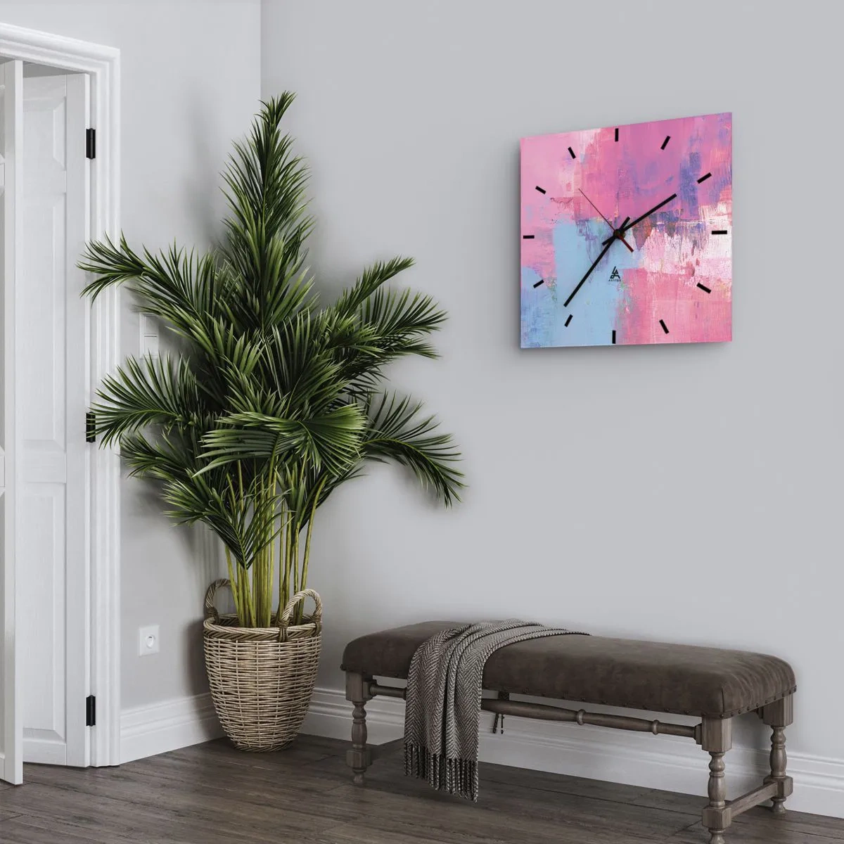 Wanduhr - Glasuhr - Rosa, Blau und eine Prise Licht - 30x30 cm