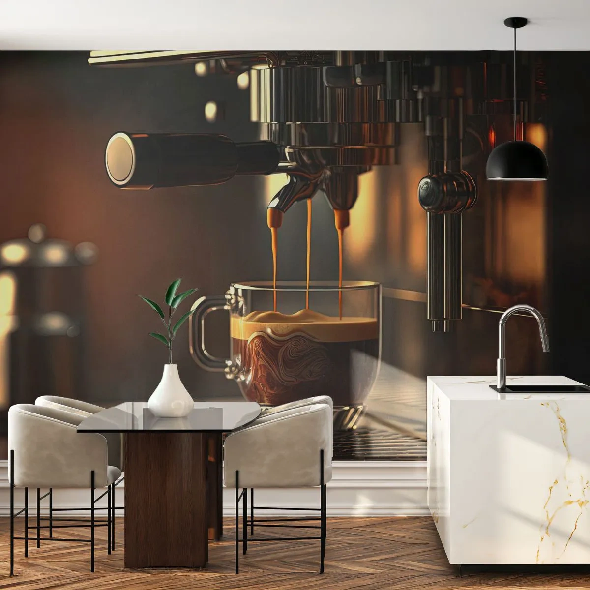 Selbstklebende Fototapete Deluxe Sticker - Sinnliche Mischung - Kaffee, Kaffeemaschine, Gastronomie - 300x210 cm