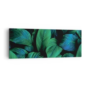 Bild auf Leinwand - Leinwandbild - Grüne Blätter im minimalistischen Stil - 140x50cm - In der grünen Menge - Moderne Wanddekoration für Wohnzimmer und Schlafzimmer ARTTOR