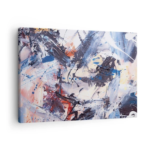 Bild auf Leinwand - Leinwandbild - Abstraktion mit dynamischen Pinselstrichen in Blau und Rot. - 70x50cm - Verrückter Tanz der Abstraktion - Moderne Wanddekoration für Wohnzimmer und Schlafzimmer ARTTOR