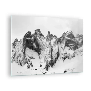 Glasbild - Bild auf glas - Schwarz-weiße schneebedeckte Berggipfel - 70x50cm - Gefährlicher Granitgrat - Moderne Wanddekoration für Wohnzimmer und Schlafzimmer ARTTOR