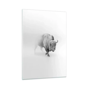 Glasbild - Bild auf glas - Schwarz-Weiß-Illustration eines majestätischen Bisons - 50x70cm - König der Prärie - Moderne Wanddekoration für Wohnzimmer und Schlafzimmer ARTTOR