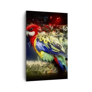 Bild auf Leinwand - Leinwandbild - Ein Papagei in leuchtenden Farben vor einem Hintergrund aus Lichteffekten - 80x120cm - Botschafter des Strahlens - Moderne Wanddekoration für Wohnzimmer und Schlafzimmer ARTTOR