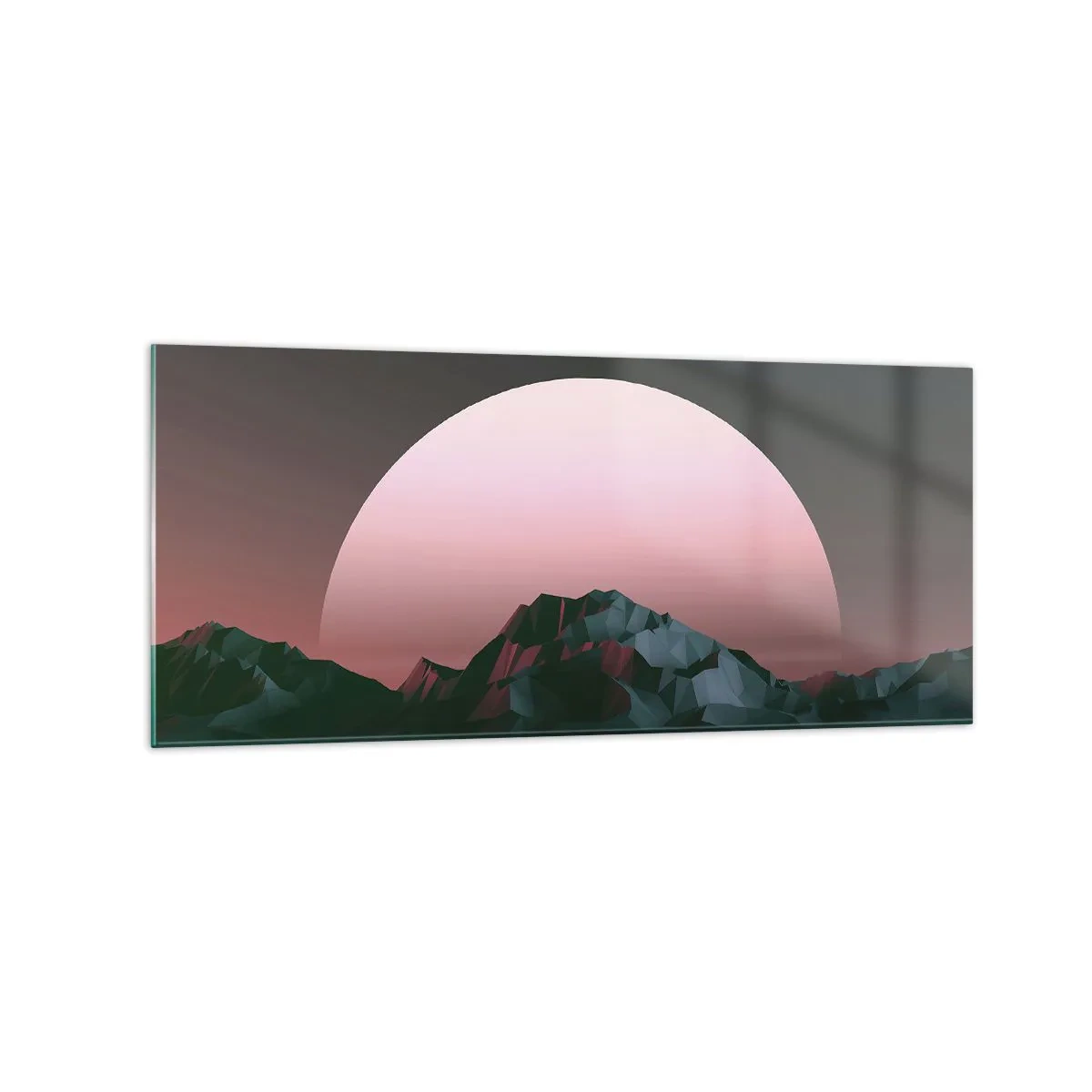 Glasbild - Bild auf glas - Geometrische Berge mit der untergehenden Sonne im Hintergrund - 120x50cm - In einer Nachbargalaxie - Moderne Wanddekoration für Wohnzimmer und Schlafzimmer ARTTOR