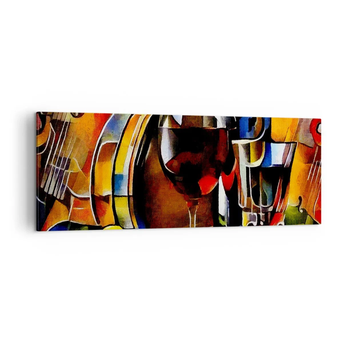 Bild auf Leinwand - Leinwandbild - Abstraktes Stillleben mit Gläsern und Instrumenten - 140x50cm - Und die Welt nimmt Farben an - Moderne Wanddekoration für Wohnzimmer und Schlafzimmer ARTTOR