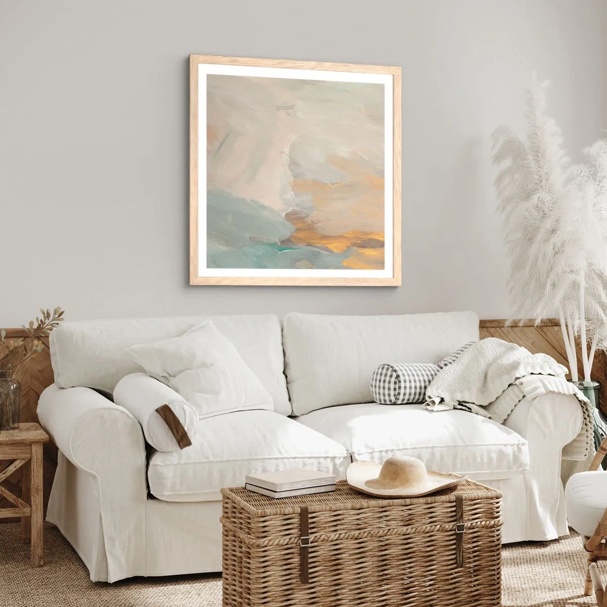 Poster in einem Rahmen aus heller Eiche - Abstraktion – das Land der Sanftheit - 50x50 cm