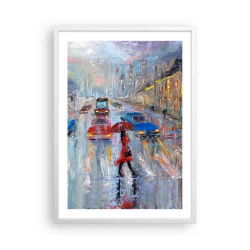 Poster in einem weißen Rahmen - Regnerischer Nachmittag in der Stadt - 50x70 cm