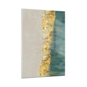 Glasbild - Bild auf glas - Goldakzente schaffen eine Grenze zwischen Beige und Flaschengrün - 50x70cm - Goldener Rand - Moderne Wanddekoration für Wohnzimmer und Schlafzimmer ARTTOR