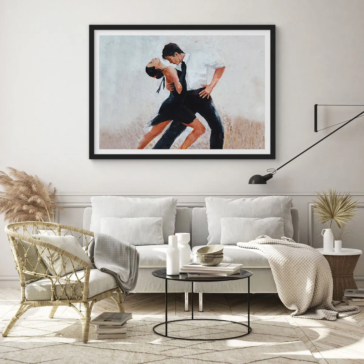 Poster in einem schwarzem Rahmen - Ein tanzendes Paar in einer eleganten, sinnlichen Aufnahme - 70x50cm - Tango meiner Träume und Träume - Moderne Wanddekoration für Wohnzimmer und Schlafzimmer ARTTOR