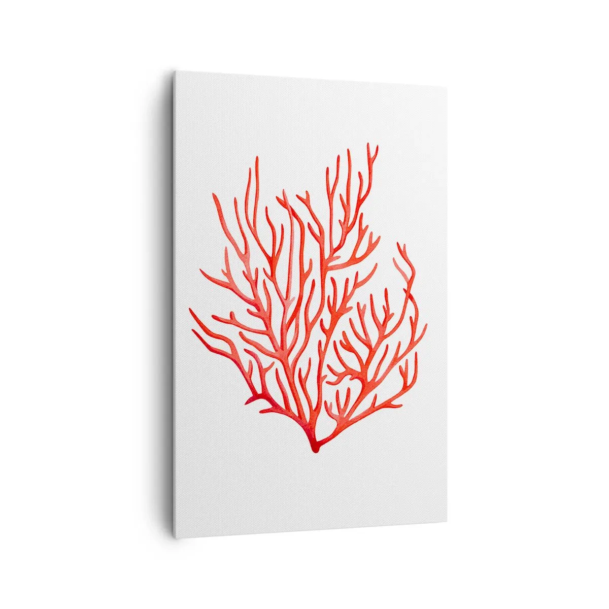 Bild auf Leinwand - Leinwandbild - Rote Koralle auf weißem Hintergrund im minimalistischen Stil - 80x120cm - Korallenfiligran - Moderne Wanddekoration für Wohnzimmer und Schlafzimmer ARTTOR