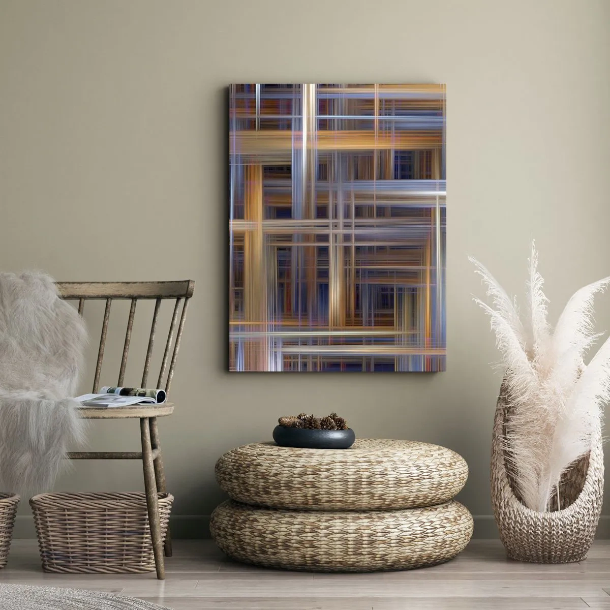 Bild auf Leinwand - Leinwandbild - Abstrakte geometrische Muster in Pastellfarben - 70x100cm - Aus Licht gewebt - Moderne Wanddekoration für Wohnzimmer und Schlafzimmer ARTTOR