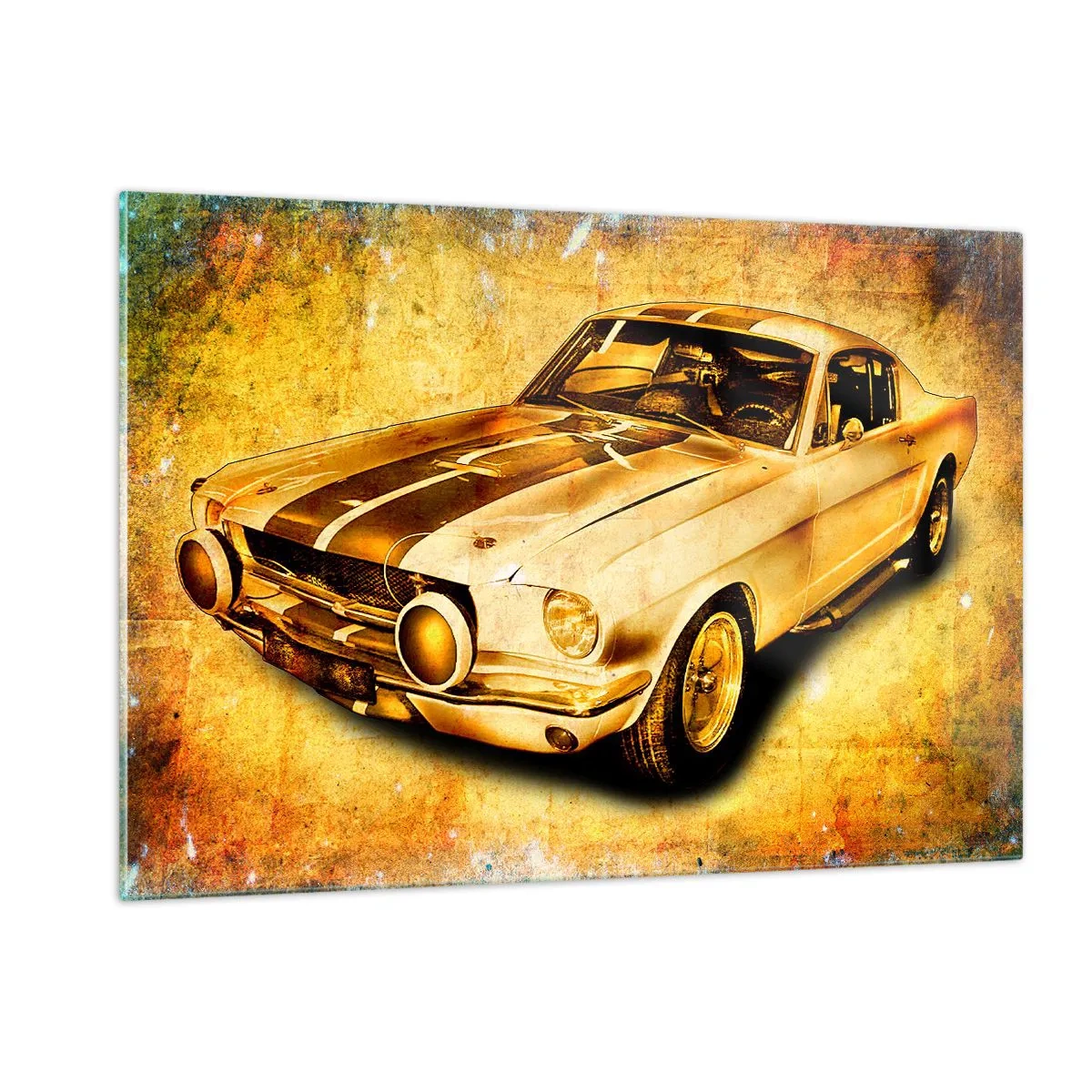 Glasbild - Bild auf glas - Klassischer Sportwagen mit Vintage-Hintergrund - 120x80cm - Die verrückten 70er Jahre - Moderne Wanddekoration für Wohnzimmer und Schlafzimmer ARTTOR