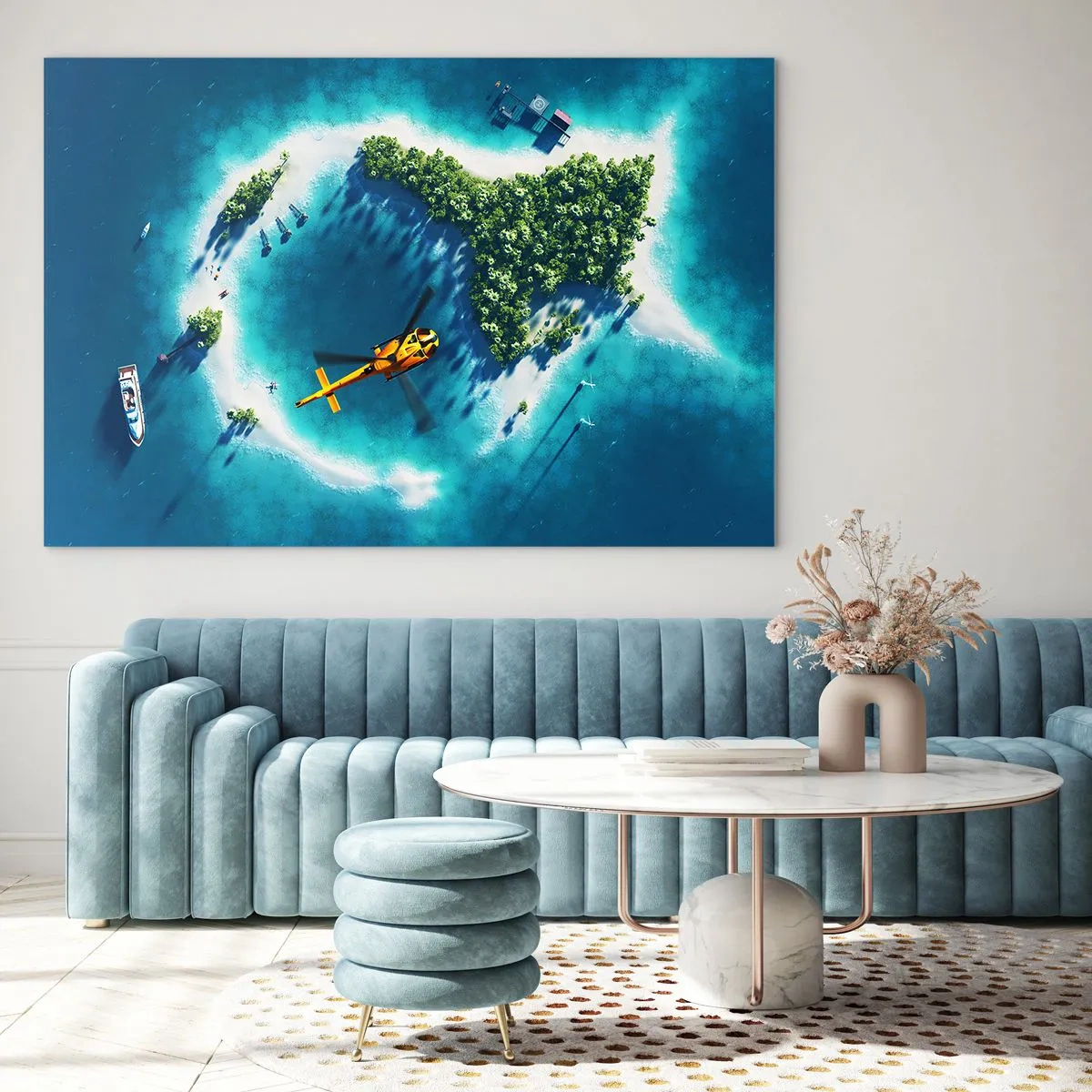 Glasbild - Bild auf glas - Kaufen Sie sich eine Insel - 120x80cm - Kauf dir eine Insel - Moderne Wanddekoration für Wohnzimmer und Schlafzimmer ARTTOR