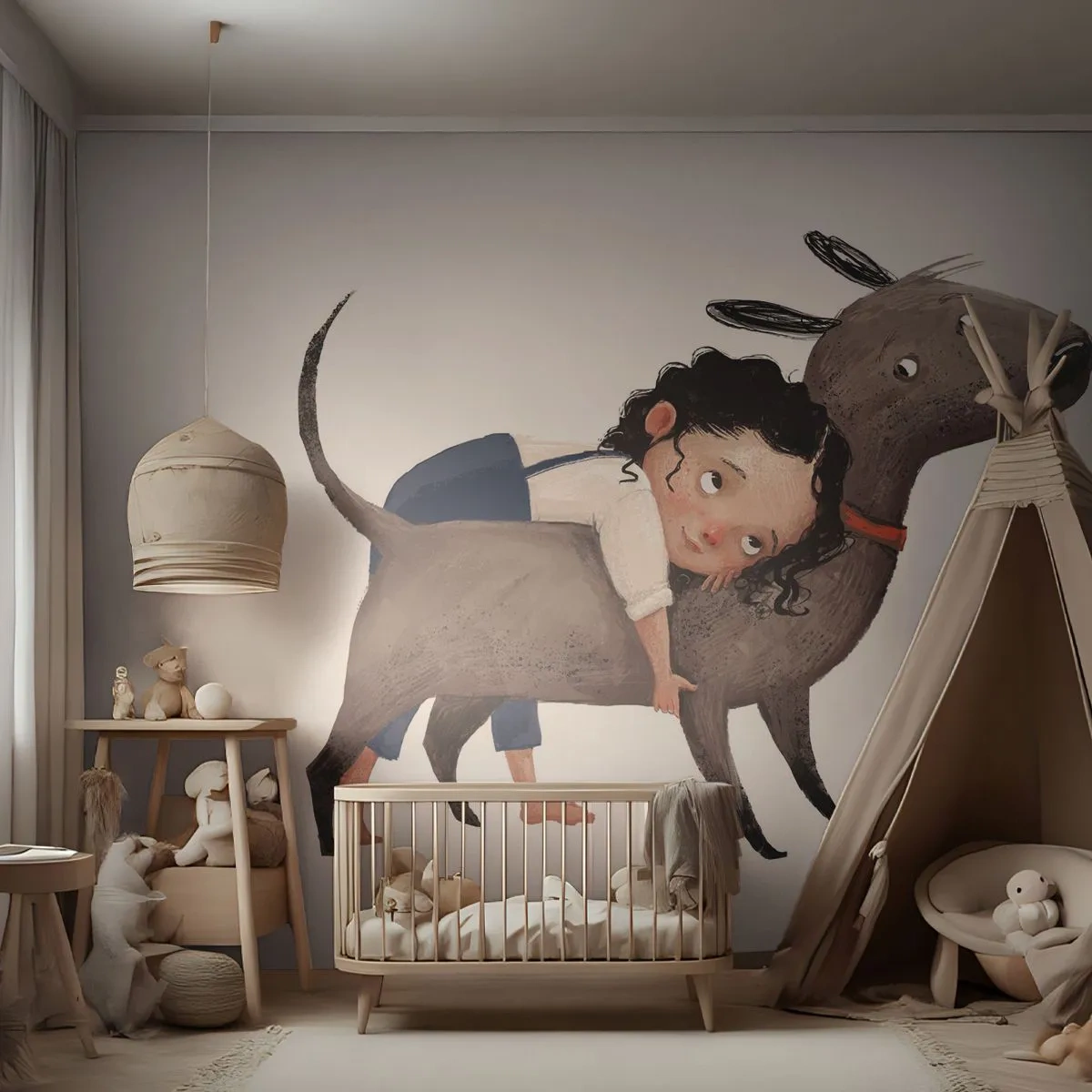 Fototapete Premium Sand - Beste Freunde - Für Kinder, Hund, Mädchen - 250x175 cm