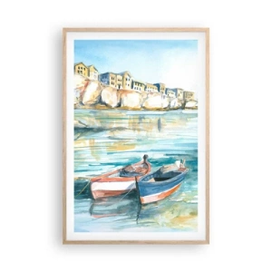 Poster in einem Rahmen aus heller Eiche - Landschaft in Azurblau - 61x91 cm