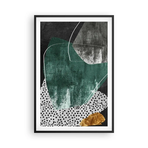 Poster in einem schwarzem Rahmen - Bunte Abstraktion mit Blattgold - 61x91 cm