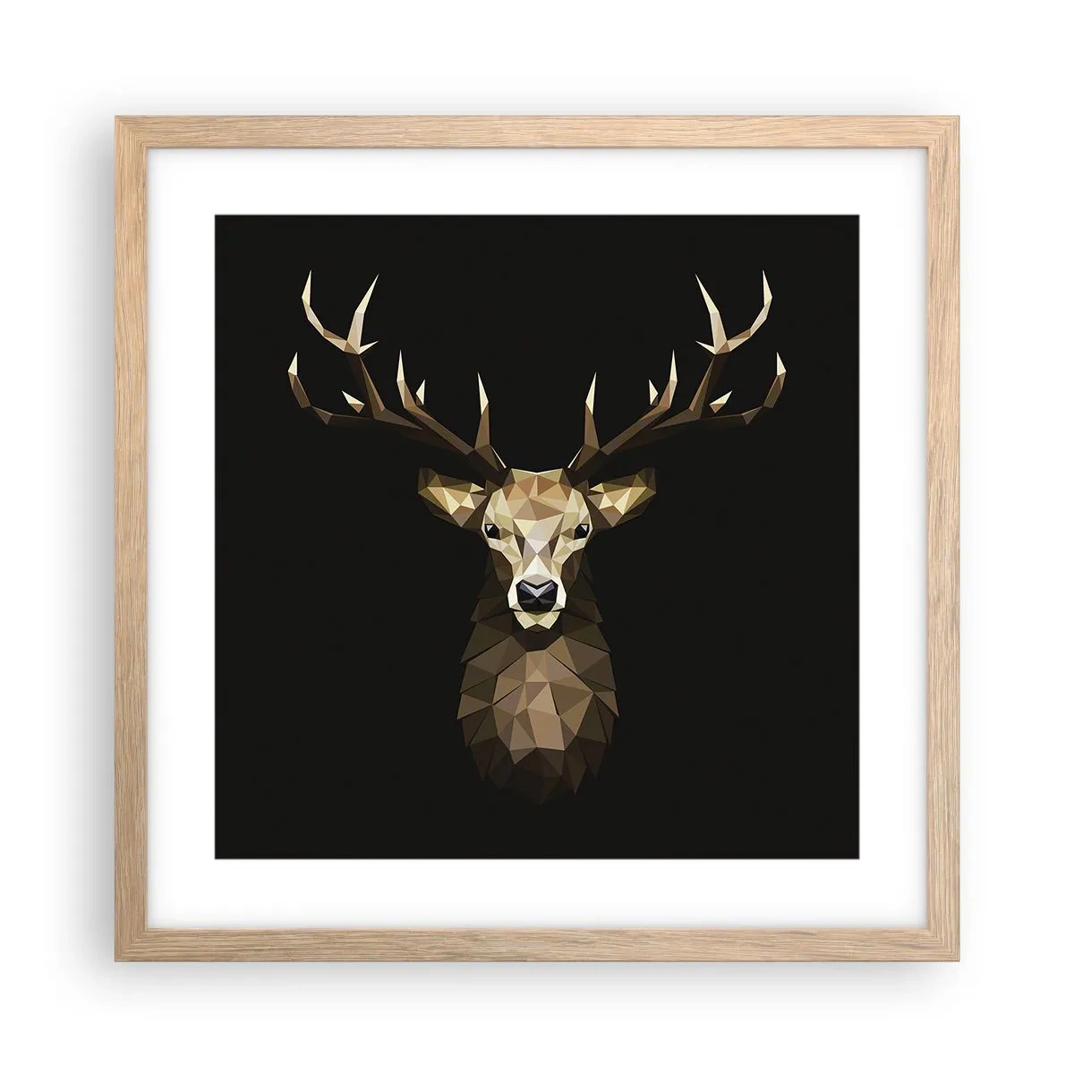 Poster in einem Rahmen aus heller Eiche - Kubistischer Hirsch - 40x40 cm