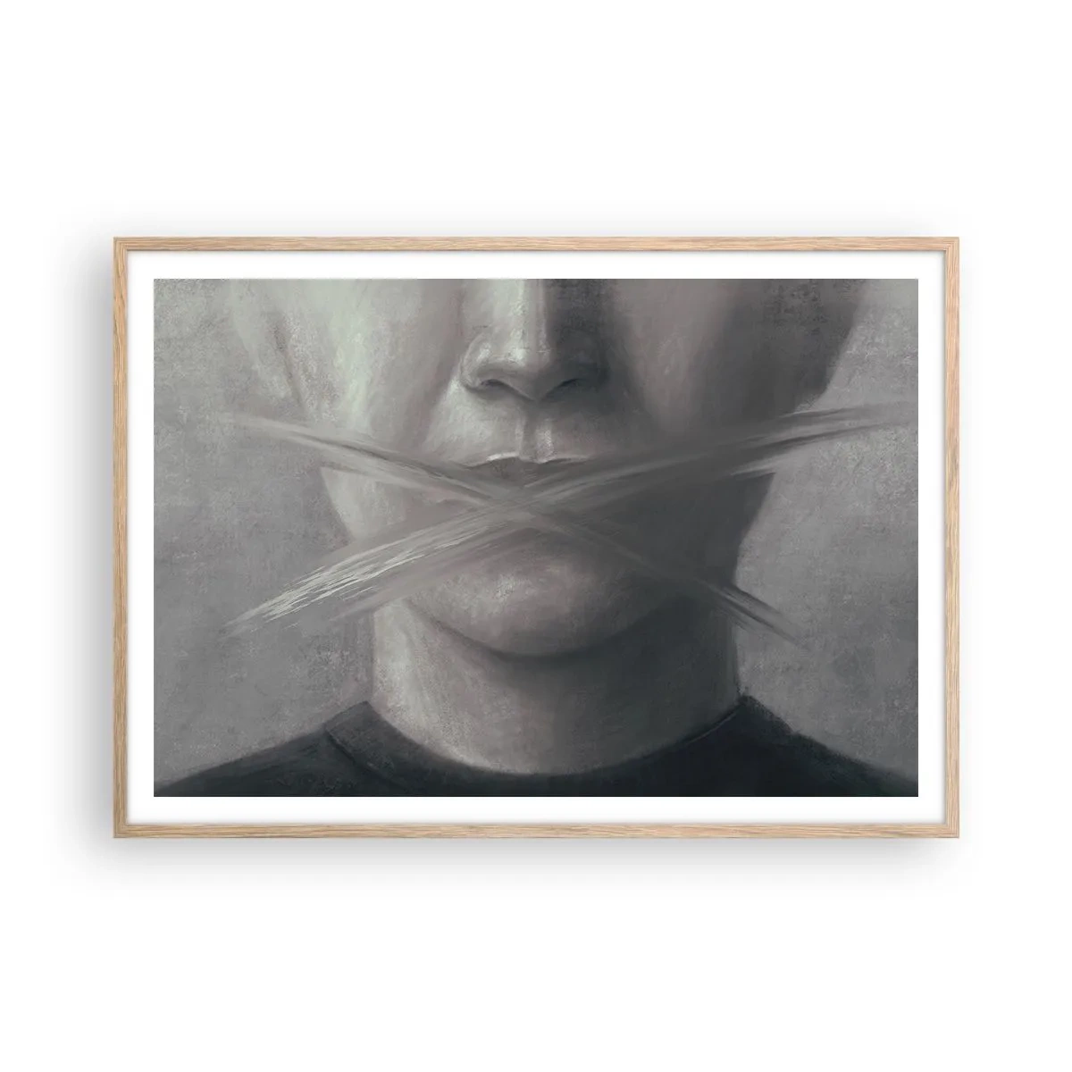 Poster in einem Rahmen aus heller Eiche - Ohne ein Wort - 100x70 cm