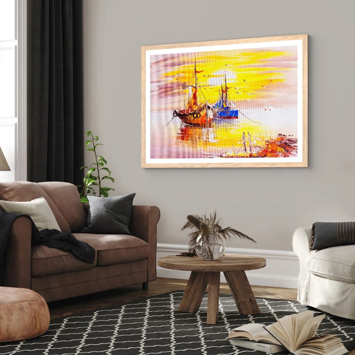 Poster in einem Rahmen aus heller Eiche - Eine wohlverdiente Pause im Hafen - 50x40 cm