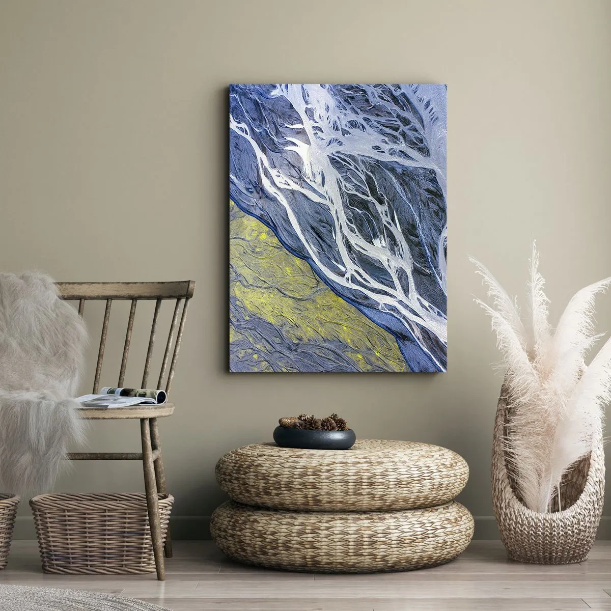 Bild auf Leinwand - Leinwandbild - Abstrakte Vogelperspektive auf mäandernde Flussbetten - 50x70cm - Felsmalereien der Natur - Moderne Wanddekoration für Wohnzimmer und Schlafzimmer ARTTOR