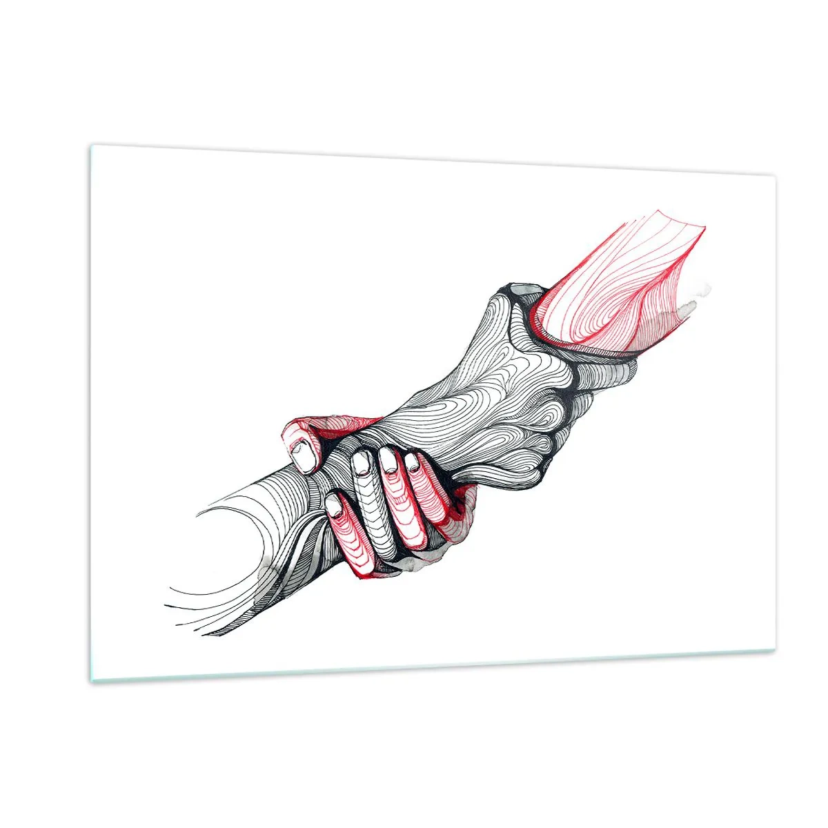Glasbild - Bild auf glas - Abstrakte Zeichnung von zwei Händen bei einem Händedruck - 120x80cm - Sie sind in guten Händen - Moderne Wanddekoration für Wohnzimmer und Schlafzimmer ARTTOR