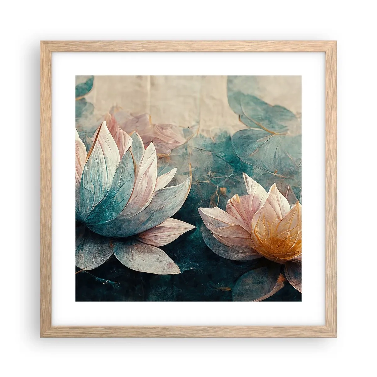 Poster in einem Rahmen aus heller Eiche - Seesterne - 40x40 cm