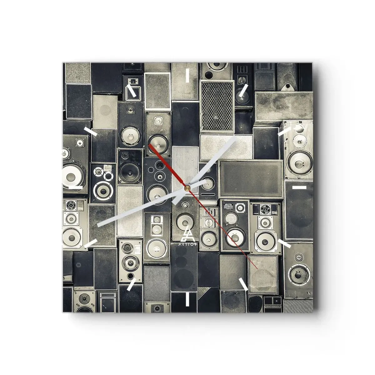 Wanduhr - Glasuhr - Lautsprecherkollektion im Retro-Stil - 30x30cm - Und es ist alles in Ordnung - Moderne Wanddekoration für Wohnzimmer und Schlafzimmer ARTTOR