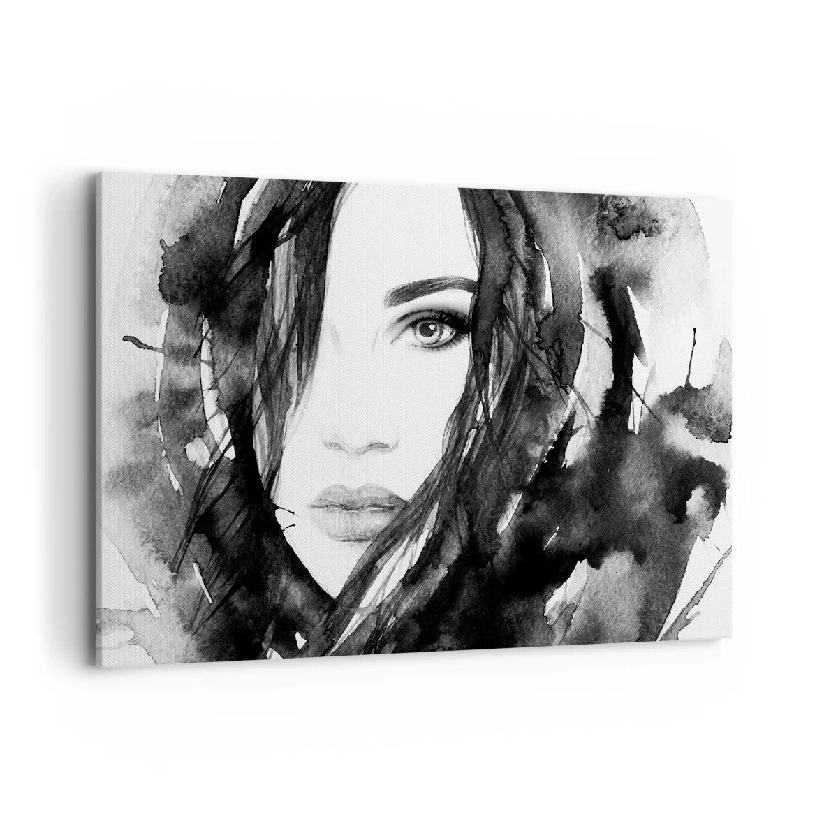 Bild auf Leinwand - Leinwandbild - Porträt einer Frau in Schwarz-Weiß-Aquarell - 120x80cm - Porträt einer Dame in Schwarzweiß - Moderne Wanddekoration für Wohnzimmer und Schlafzimmer ARTTOR