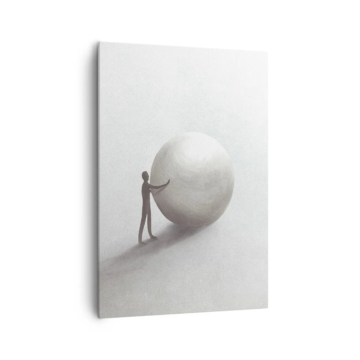 Bild auf Leinwand - Leinwandbild - Eine minimalistische Figur mit einem Ball auf einem hellen, monochromen Hintergrund. - 70x100cm - Das Spiel des Lebens - Moderne Wanddekoration für Wohnzimmer und Schlafzimmer ARTTOR