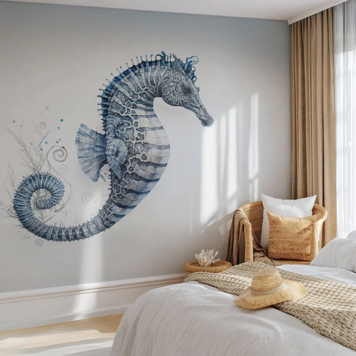 Fototapete Premium Sand - Subtiler Witz der Natur - Seepferdchen, Strand, Korallenriff - 450x315 cm