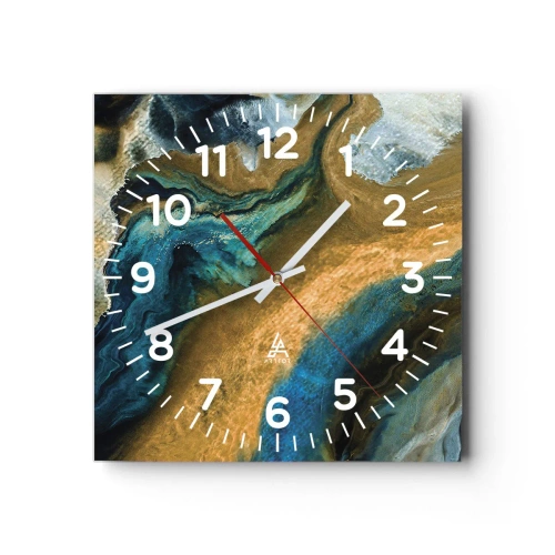 Wanduhr - Glasuhr - Blau - Gelb - gegenseitige Beeinflussung - 30x30 cm