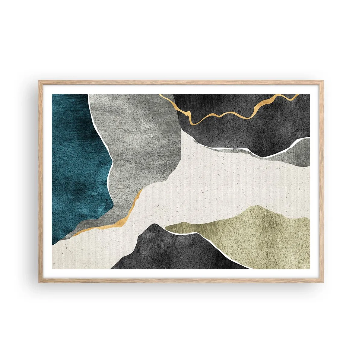 Poster in einem Rahmen aus heller Eiche - Mosaikkomposition mit Goldfaden - 100x70 cm